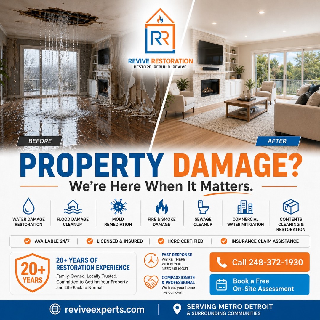 Revive Restoration Instagram post, property damage before and after