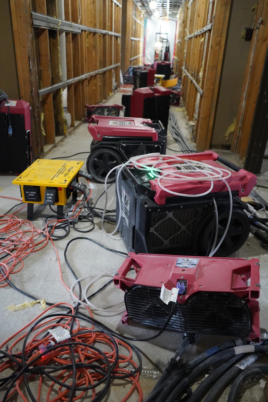 Commercial water damage restoration equipment deployed in a Southfield, MI property