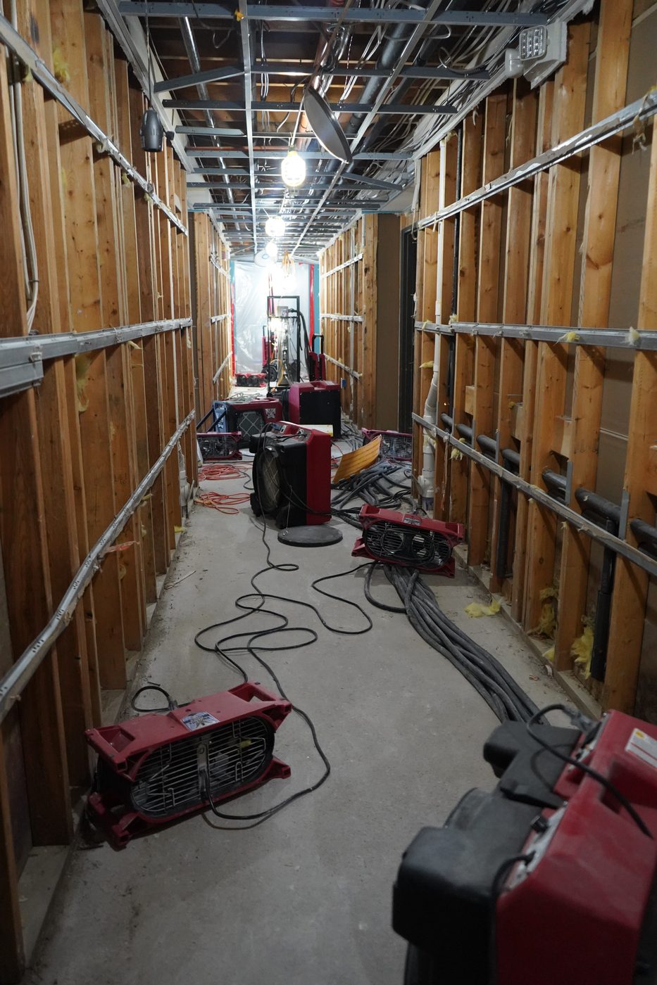 Drying equipment staged after storm flooding
