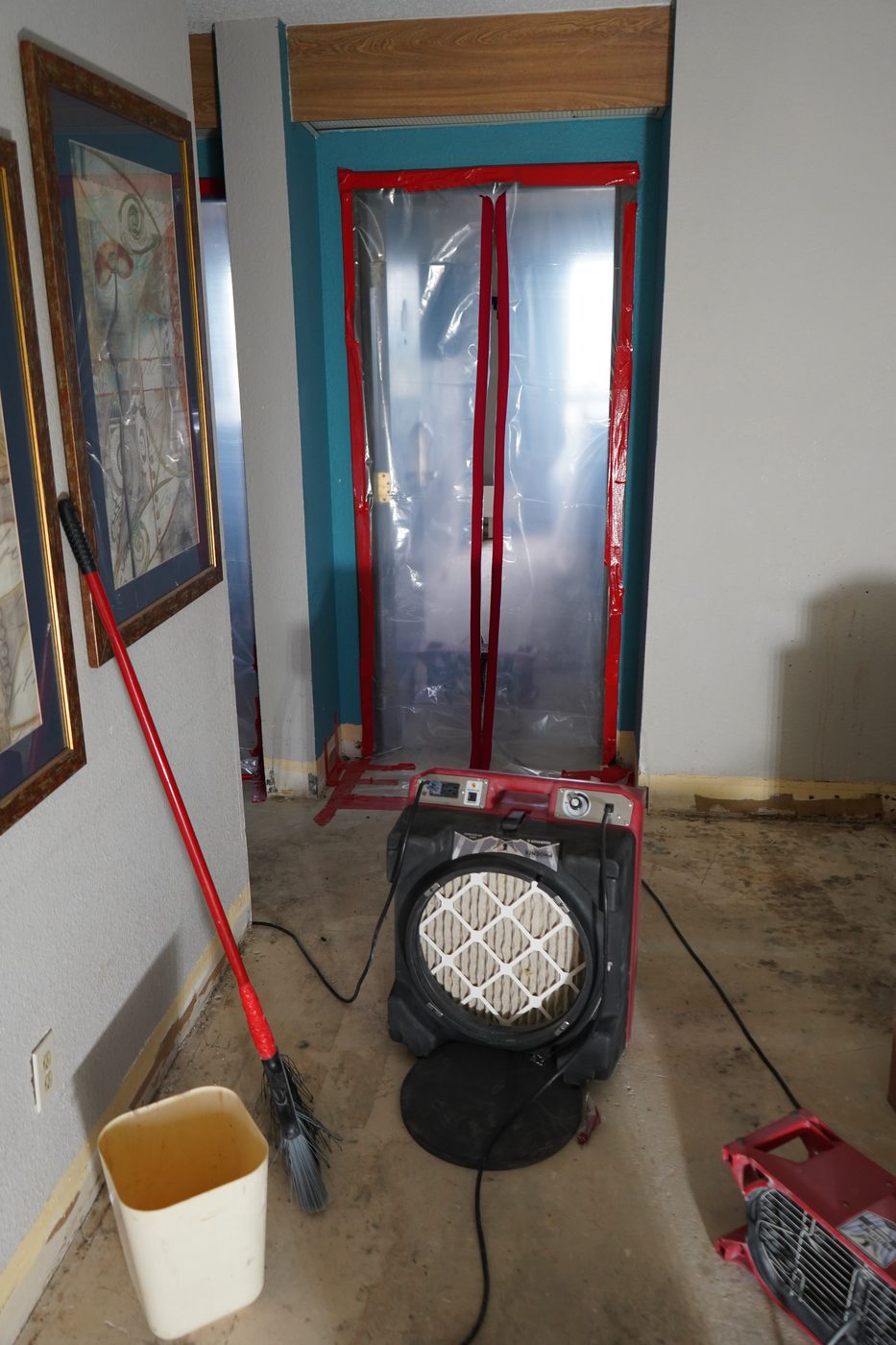 Water damage drying setup in a Farmington Hills home